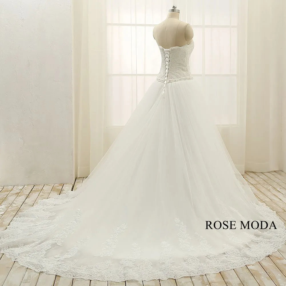 Rosemoda Lace A Line Wedding Dress With Crystal Belt