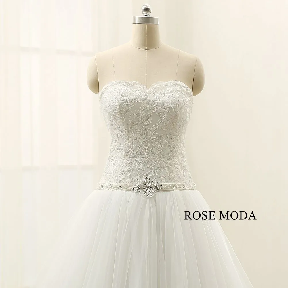 Rosemoda Lace A Line Wedding Dress With Crystal Belt