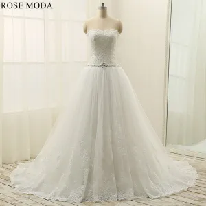 Rosemoda Lace A Line Wedding Dress With Crystal Belt