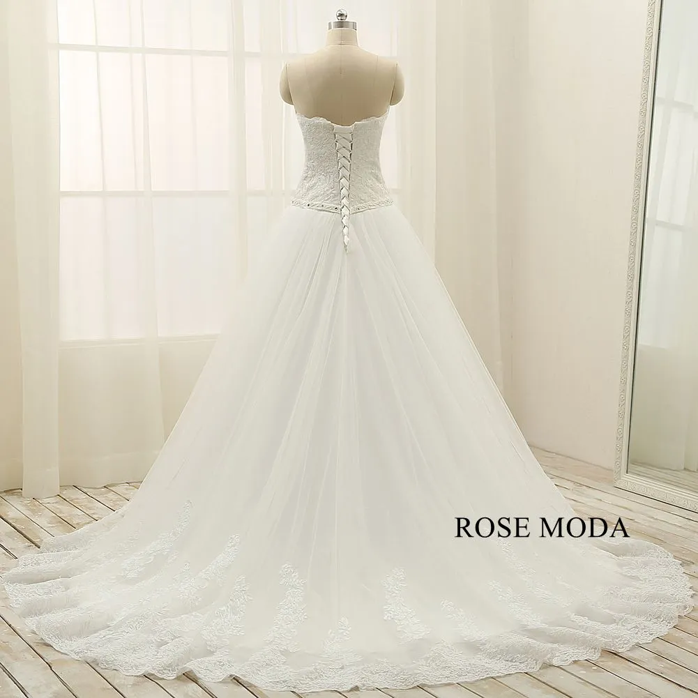 Rosemoda Lace A Line Wedding Dress With Crystal Belt