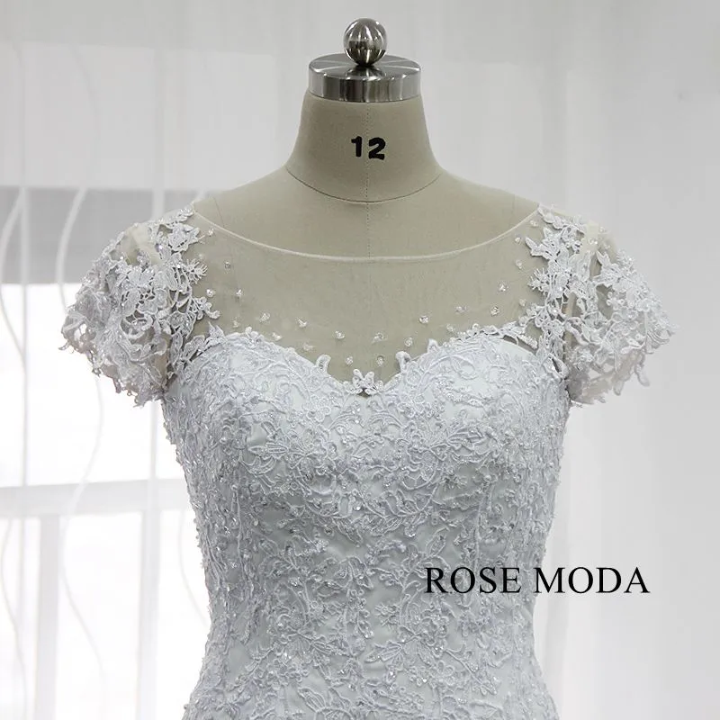 Rosemoda Lace Bodice Tiered Tufted Tulle Skirt Mermaid Wedding Dress