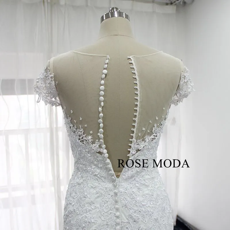 Rosemoda Lace Bodice Tiered Tufted Tulle Skirt Mermaid Wedding Dress