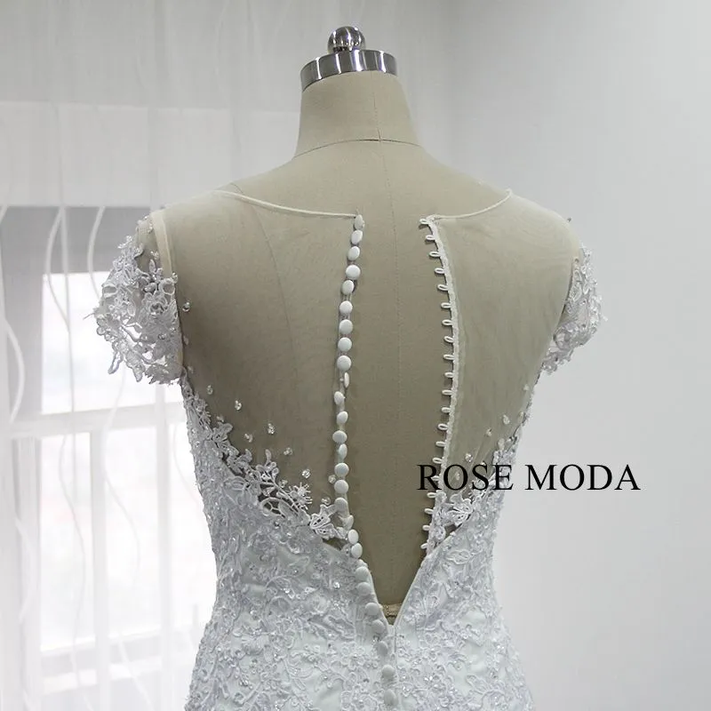Rosemoda Lace Bodice Tiered Tufted Tulle Skirt Mermaid Wedding Dress