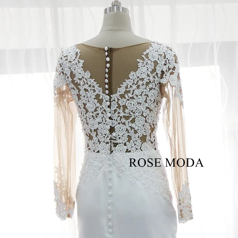 Rosemoda Long Sleeve Illusion Bodice Lace Mermaid Wedding Dress