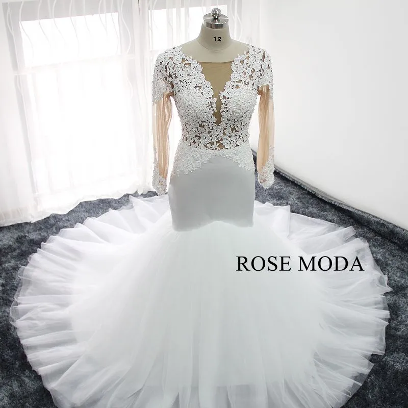 Rosemoda Long Sleeve Illusion Bodice Lace Mermaid Wedding Dress