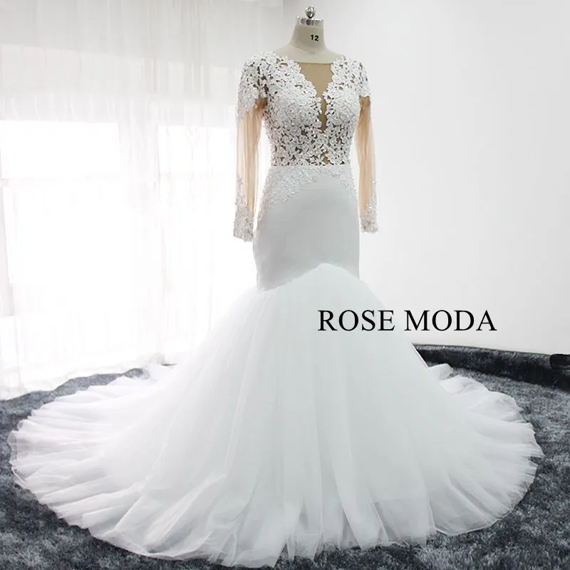 Rosemoda Long Sleeve Illusion Bodice Lace Mermaid Wedding Dress