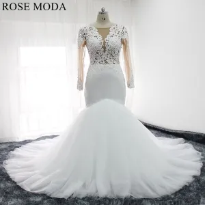 Rosemoda Long Sleeve Illusion Bodice Lace Mermaid Wedding Dress
