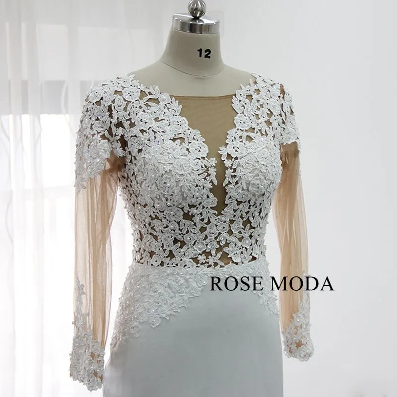 Rosemoda Long Sleeve Illusion Bodice Lace Mermaid Wedding Dress
