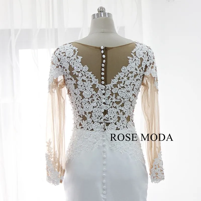 Rosemoda Long Sleeve Illusion Bodice Lace Mermaid Wedding Dress