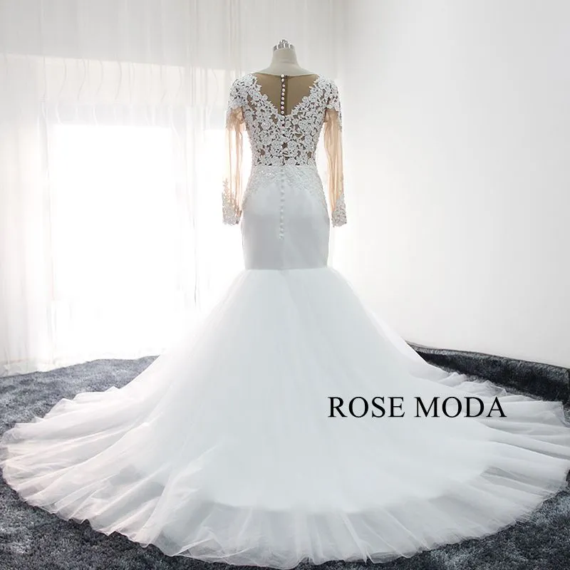 Rosemoda Long Sleeve Illusion Bodice Lace Mermaid Wedding Dress