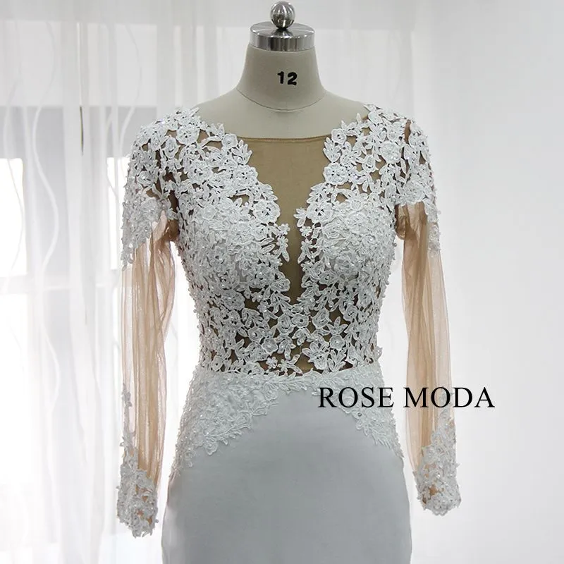 Rosemoda Long Sleeve Illusion Bodice Lace Mermaid Wedding Dress