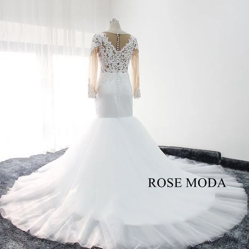 Rosemoda Long Sleeve Illusion Bodice Lace Mermaid Wedding Dress