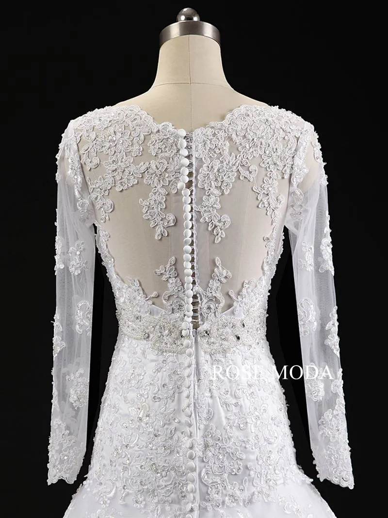 Rosemoda Long Sleeve Tiered Lace Trumpet Wedding Dress