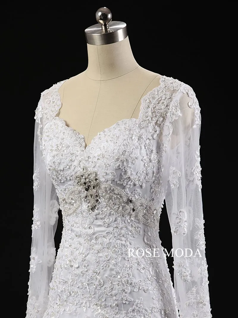 Rosemoda Long Sleeve Tiered Lace Trumpet Wedding Dress