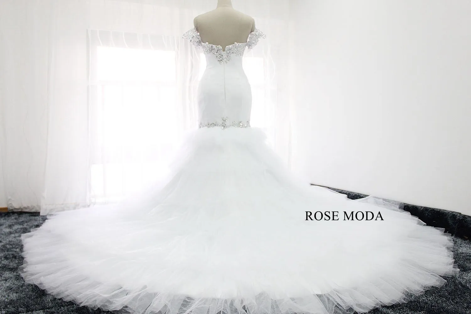 Rosemoda Luxury Satin and Tiered Tufted Mermaid Wedding Dress