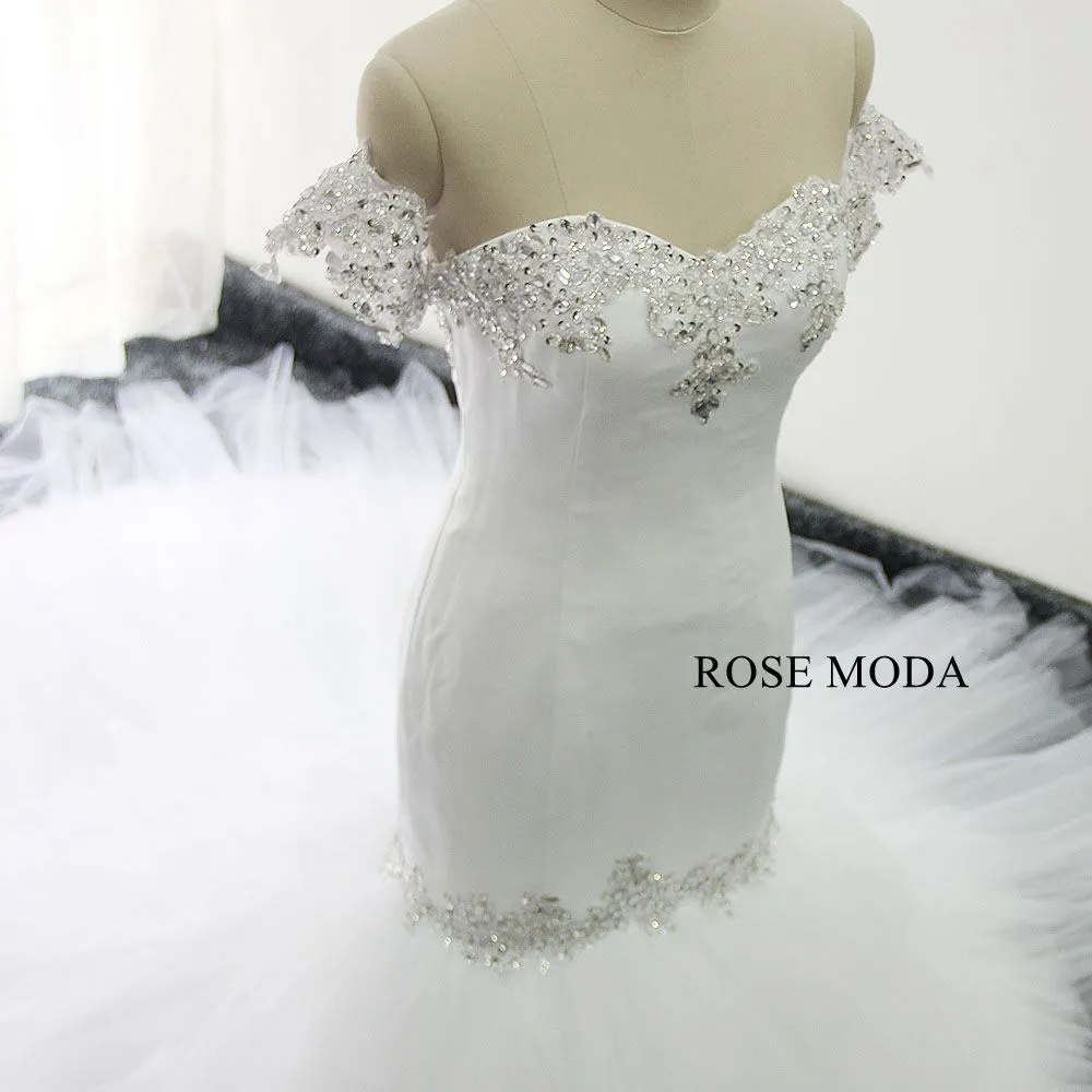 Rosemoda Luxury Satin and Tiered Tufted Mermaid Wedding Dress