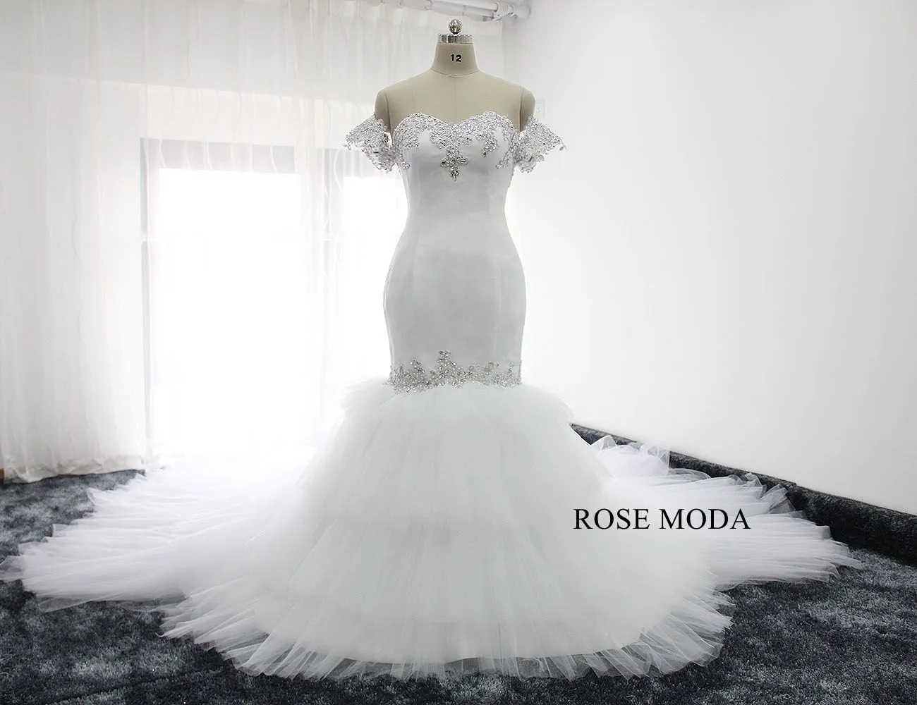 Rosemoda Luxury Satin and Tiered Tufted Mermaid Wedding Dress