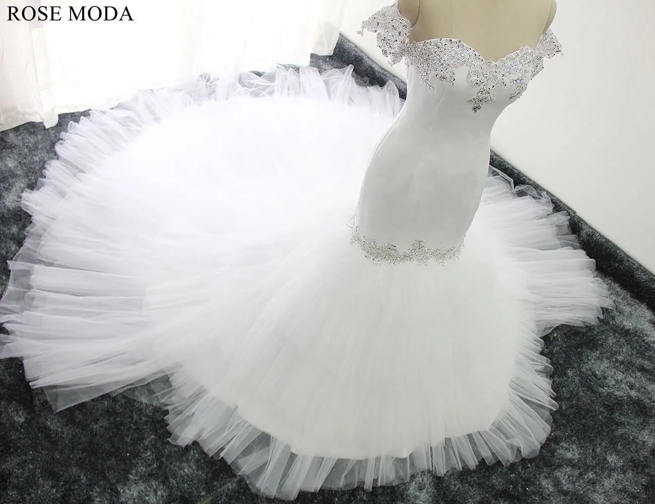 Rosemoda Luxury Satin and Tiered Tufted Mermaid Wedding Dress