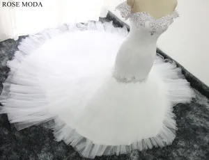 Rosemoda Luxury Satin and Tiered Tufted Mermaid Wedding Dress