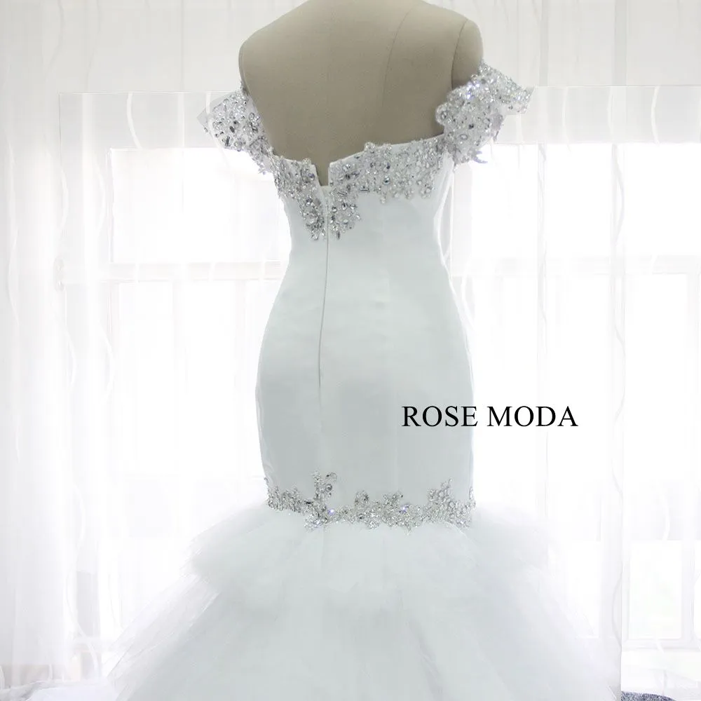 Rosemoda Luxury Satin and Tiered Tufted Mermaid Wedding Dress
