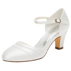 Satin Women's Stiletto Heel Closed Toe Pumps With Buckle,Wedding Shoes,L-582
