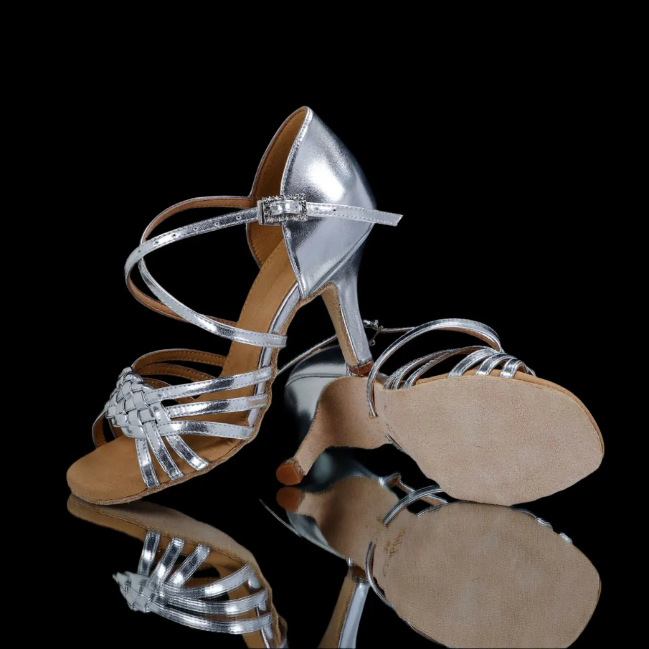 Shinning Leather Women’s Silver Latin Dance Shoes