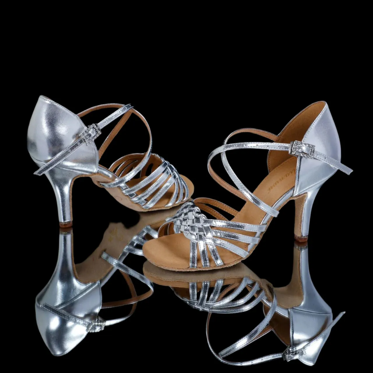 Shinning Leather Women’s Silver Latin Dance Shoes