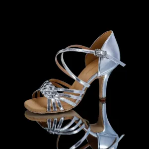 Shinning Leather Women’s Silver Latin Dance Shoes