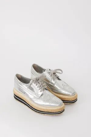 Silver Metallic Leather Platform Brogue