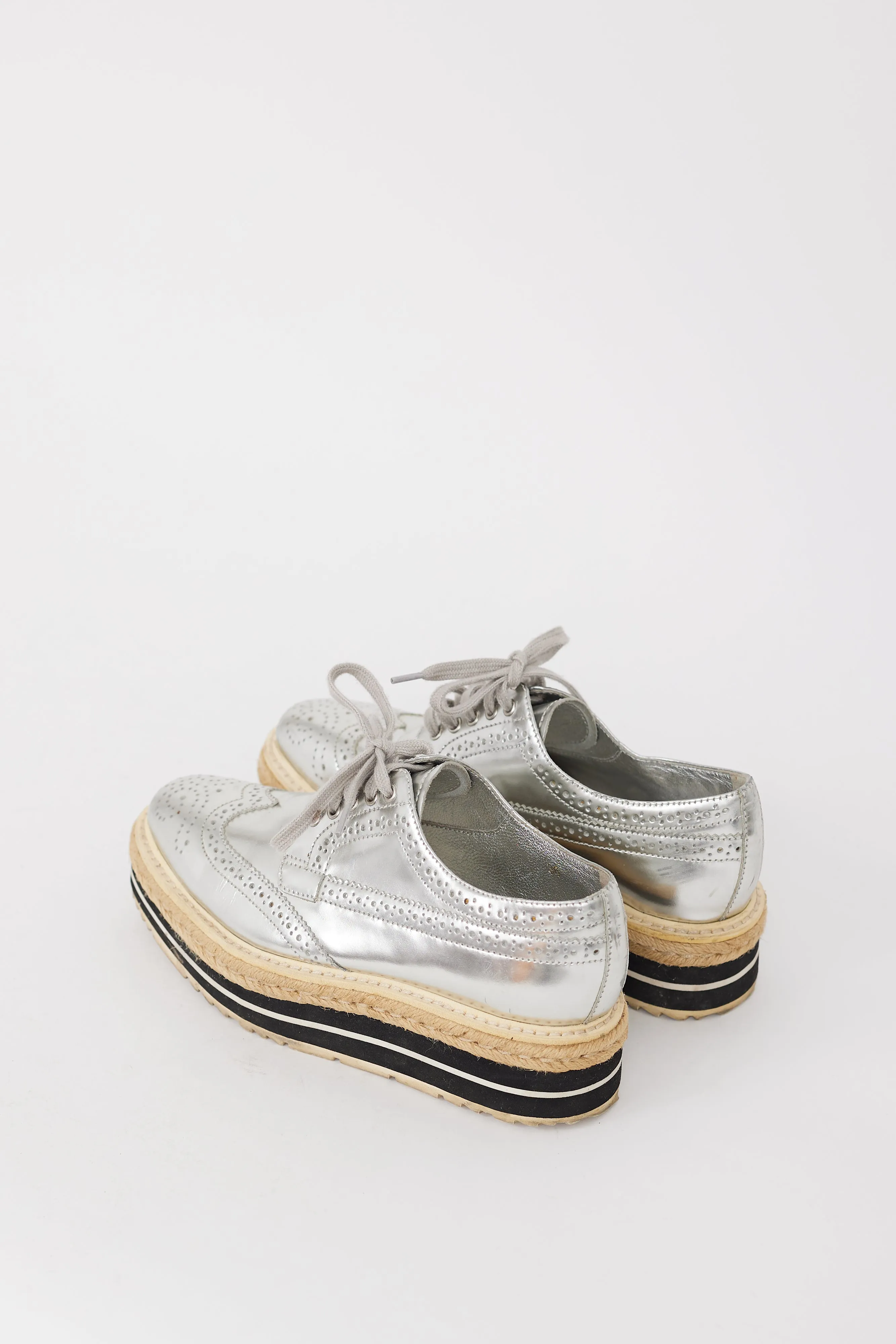 Silver Metallic Leather Platform Brogue