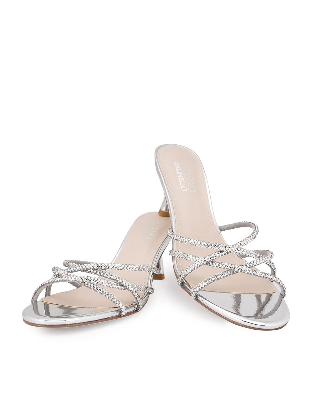 Silver Sequin Strappy Heels