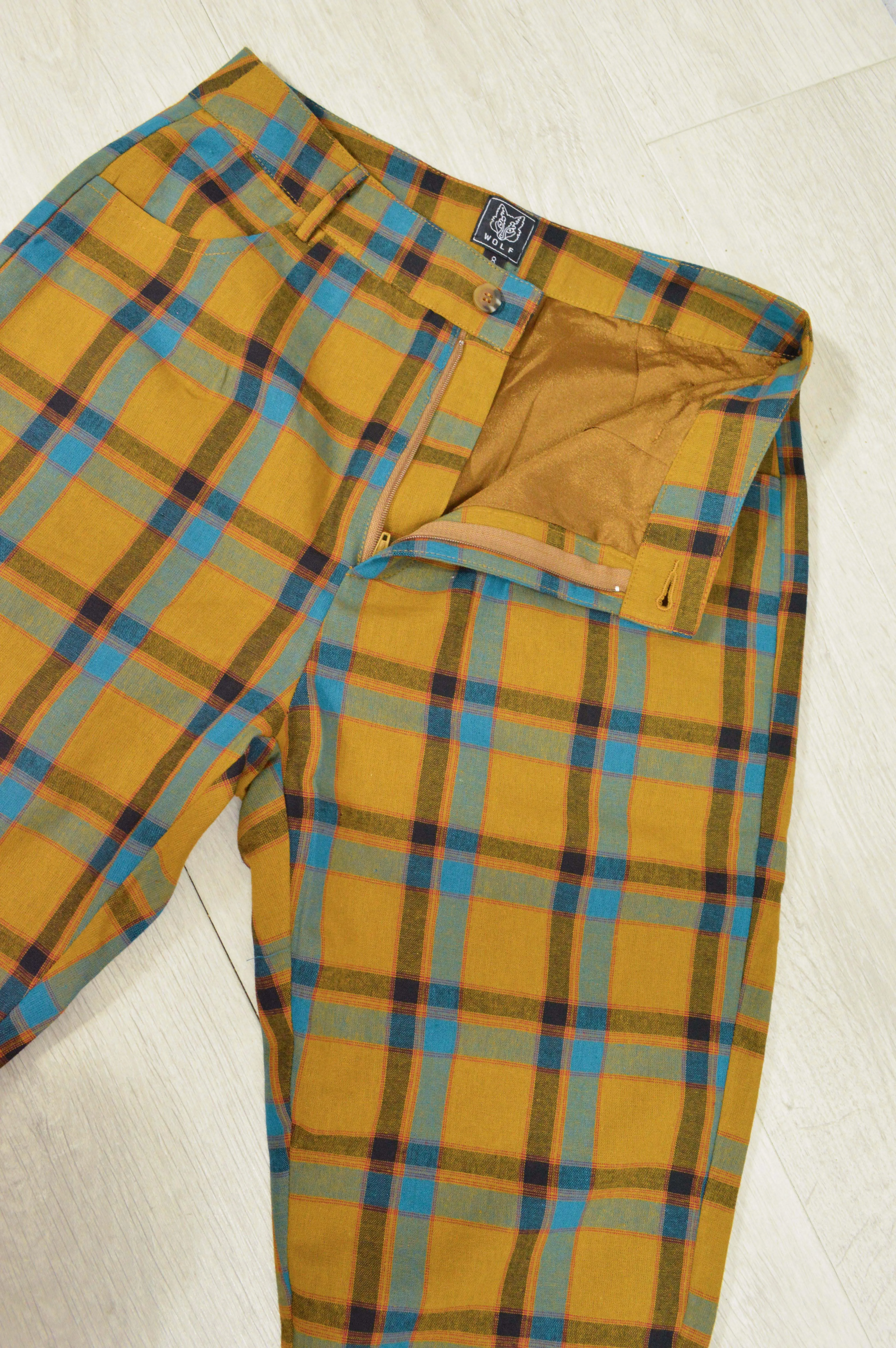 Slim Fit Tartan Check Trousers Mustard & Blue