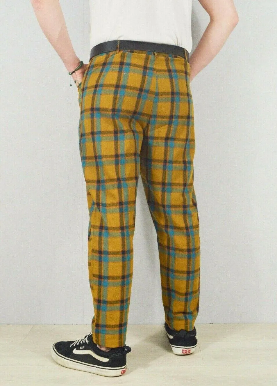 Slim Fit Tartan Check Trousers Mustard & Blue