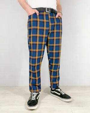 Slim Fit Tartan Check Trousers Navy Blue
