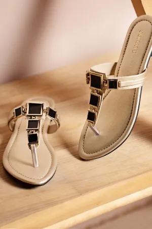 Sohaye Black Slides for Women's SKU: FWSL007-GOLDEN
