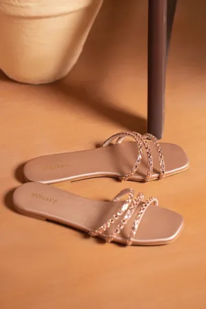 Sohaye Embellished Rose Gold Slides for Women's SKU: FWSL002-PINK