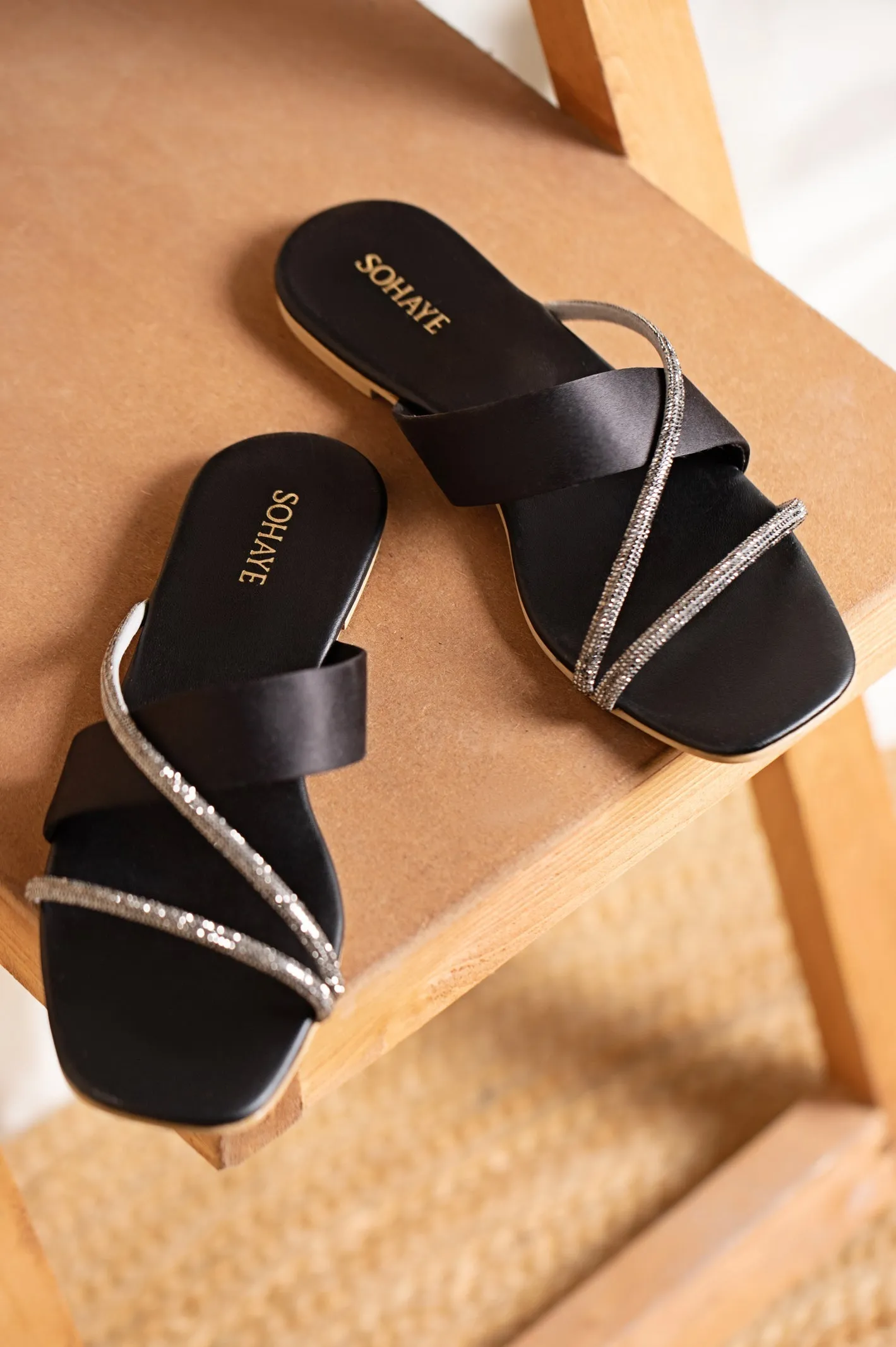 Sohaye Embellished Slides for Women's SKU: FWSL001-BLACK