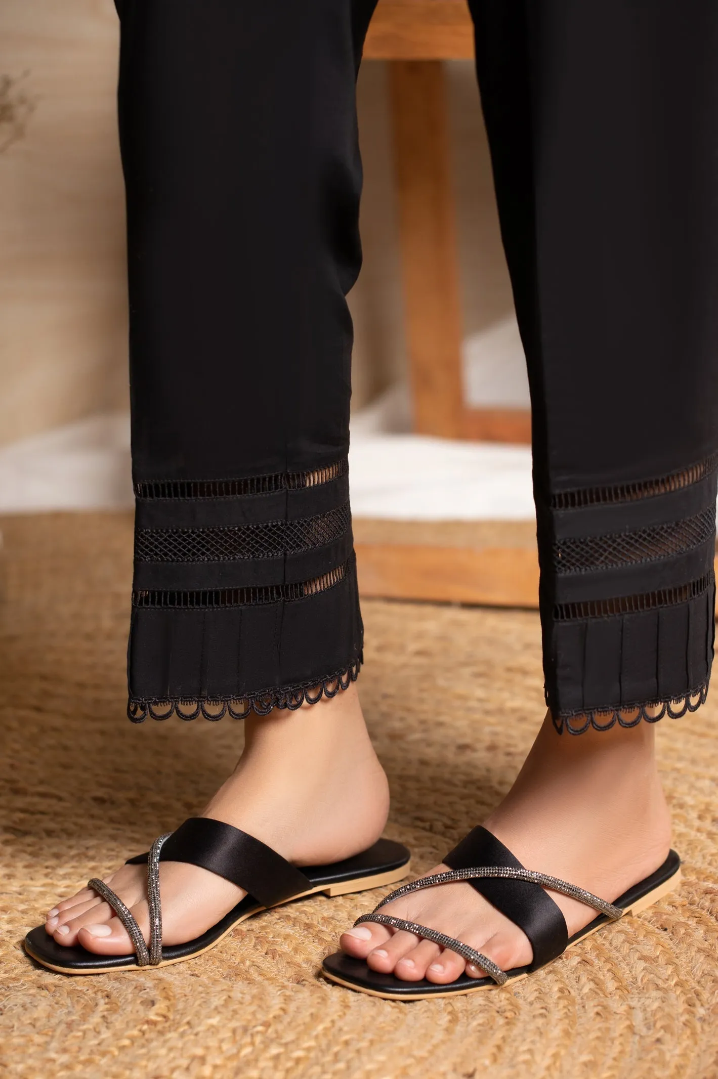 Sohaye Embellished Slides for Women's SKU: FWSL001-BLACK