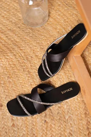 Sohaye Embellished Slides for Women's SKU: FWSL001-BLACK