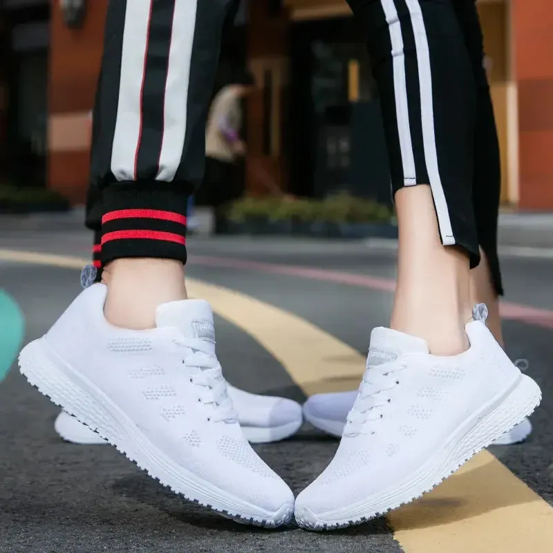 Sohiwoo Women Casual Shoes Fashion Breathable Walking Mesh Flat Shoes Sneakers Women Gym Vulcanized Shoes White Female Footwear