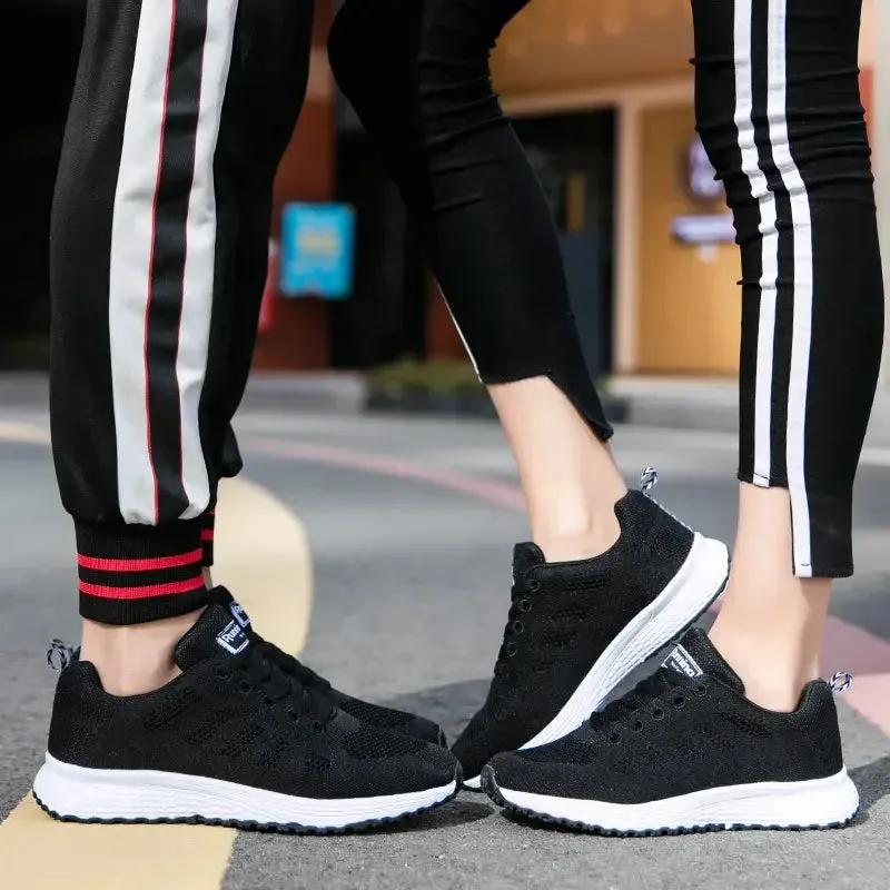 Sohiwoo Women Casual Shoes Fashion Breathable Walking Mesh Flat Shoes Sneakers Women Gym Vulcanized Shoes White Female Footwear