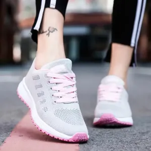 Sohiwoo Women Casual Shoes Fashion Breathable Walking Mesh Flat Shoes Sneakers Women Gym Vulcanized Shoes White Female Footwear