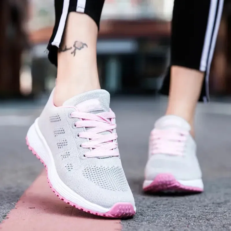 Sohiwoo Women Casual Shoes Fashion Breathable Walking Mesh Flat Shoes Sneakers Women Gym Vulcanized Shoes White Female Footwear