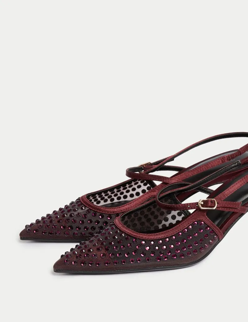 Sparkle Kitten Heel Slingback Shoes