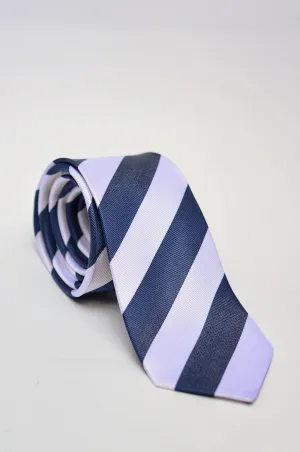 Striped Silk Tie - Navy / White