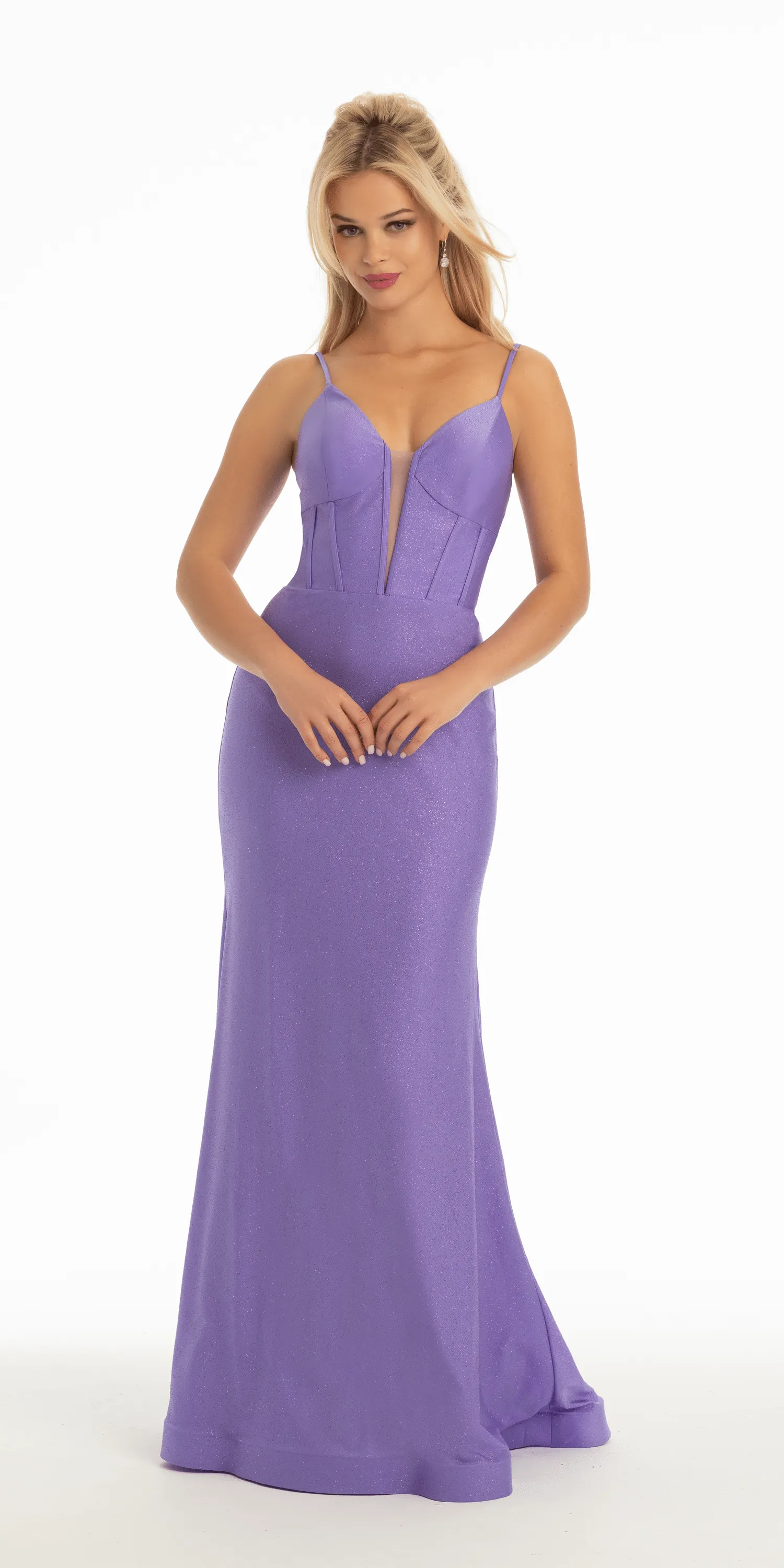Sweetheart Glitter Jersey Trumpet Dress with Illusion Back Corset