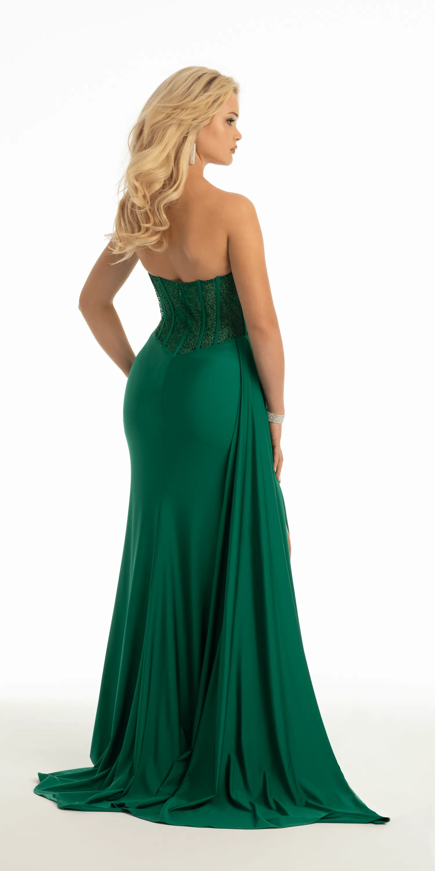 Sweetheart Jersey Corset Column Dress with Side Drape