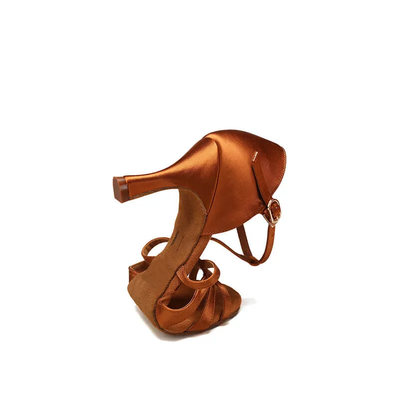 T-Bar Strap Tan Satin Latin Dance shoes