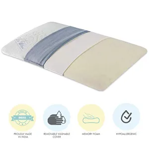 The White Willow Orthopedic Memory Foam Ultra Slim Sleeping Bed Pillow Designed for Back, Stomach and Side Sleeper with Removable Cover (24"L x 14" W x 2") Multi