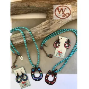 Turquoise Beaded Necklace with Serape Horseshoe Pendant